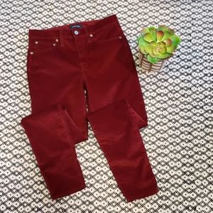 J Crew High-Rise Deep Red Velveteen Toothpick Jeans Womens 28T On Trend EUC
